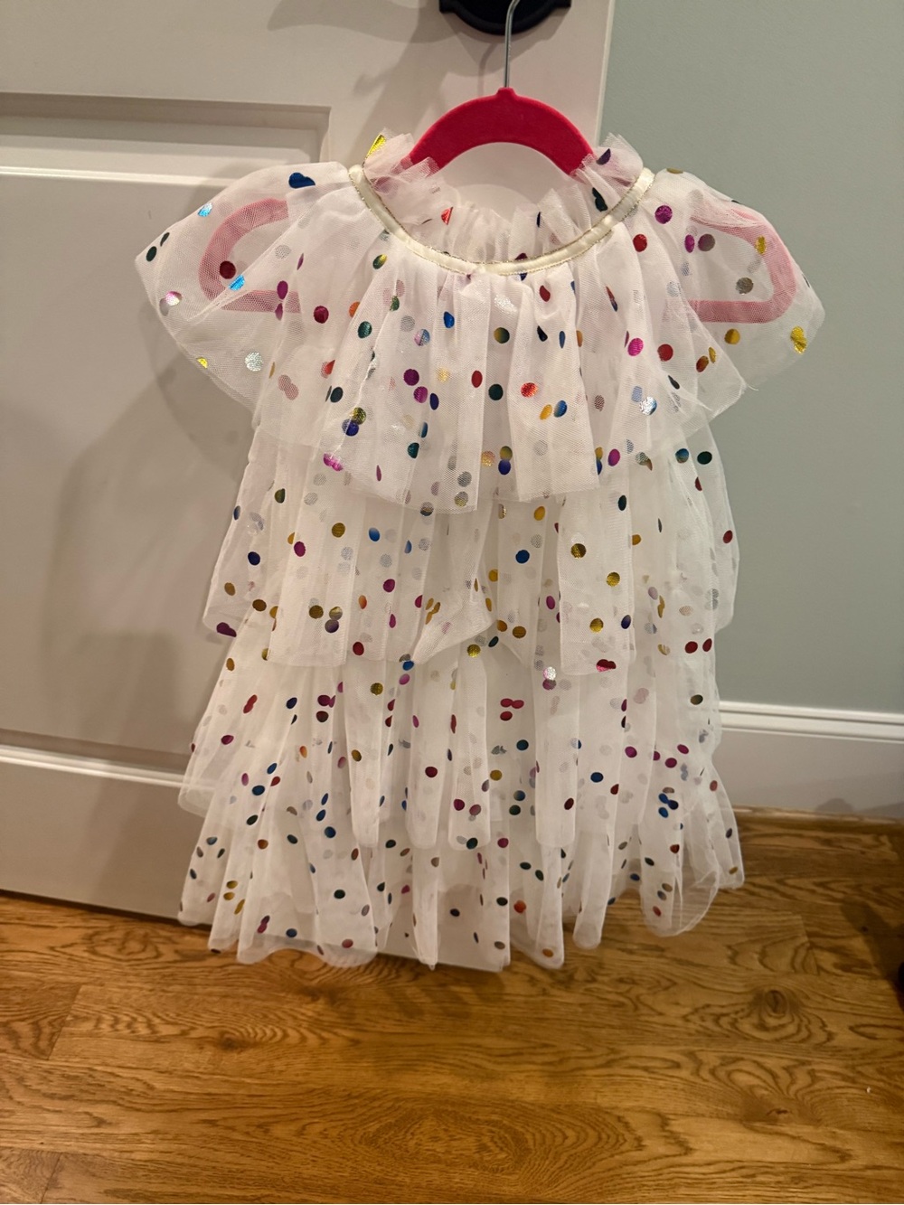 Lola + The Boys White Tiered Tulle Dress with Multicolor Sequin Dots